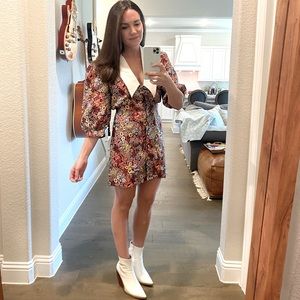 Fun Floral Mini Dress with Exaggerated Collar Neckline